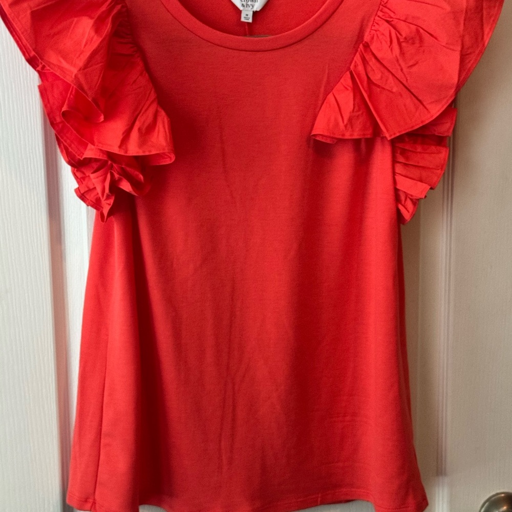 Crown & Ivy Vibrant Coral Flutter Sleeve